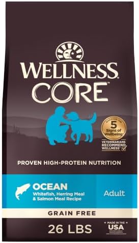 Wellness CORE Natural Grain-Free Dry Dog Food, Ocean Whitefish Recipe, 26 lb Bag