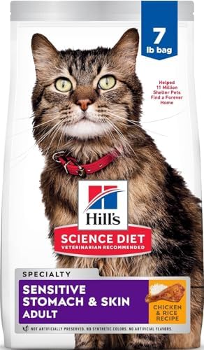 Hill's Science Diet Sensitive Stomach & Skin Dry Cat Food, Adult Formula, Chicken & Rice, 7 lb. Bag (Updated Formula)