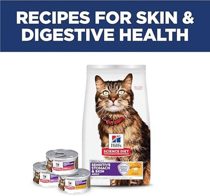 Hill's Science Diet Sensitive Stomach & Skin Dry Cat Food, Adult Formula, Chicken & Rice, 7 lb. Bag (Updated Formula)