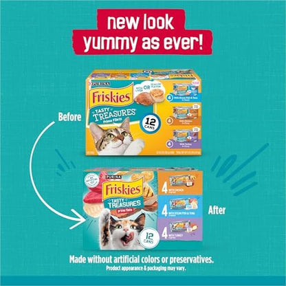 Friskies Purina Tasty Treasures Cat Food, Prime Filets Variety, (12) 5.5 oz