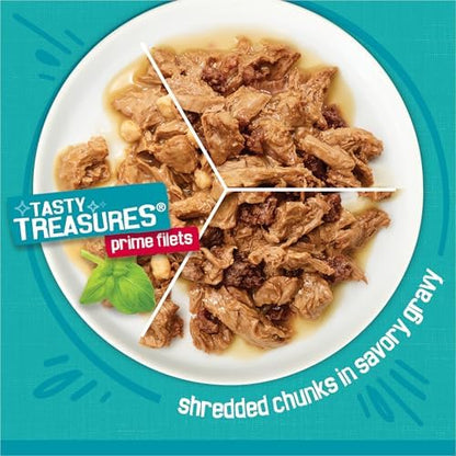 Friskies Purina Tasty Treasures Cat Food, Prime Filets Variety, (12) 5.5 oz