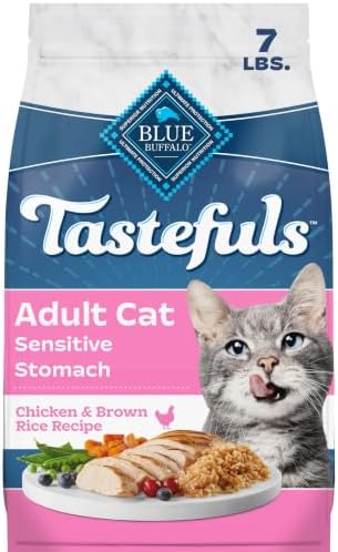 Blue Buffalo Tastefuls Chicken & Brown Rice Recipe Sensitive Stomach Adult Dry Cat Food, 7-lb Bag