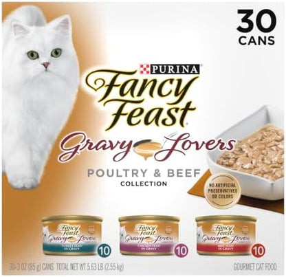 Purina Fancy Feast Poultry Collection Wet Cat Food Variety Pack, 3 oz Cans, 30-Pack