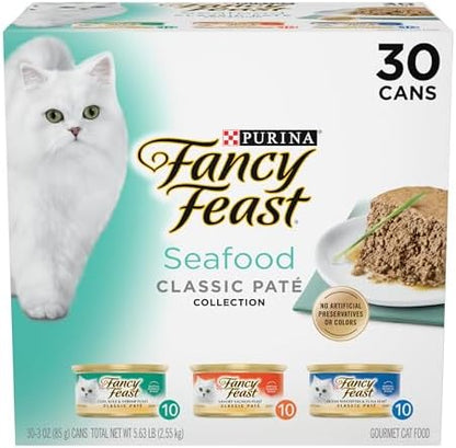 Purina Fancy Feast Seafood Wet Cat Food Variety Pack, 3 oz Cans, 30-Pack