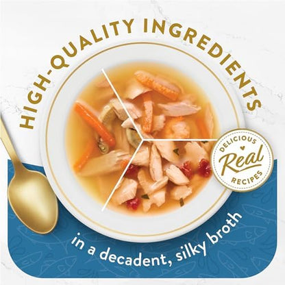 Purina Fancy Feast Broths, Classic Seafood Wet Cat Food Complement, 1.4 oz Pouch, 12-Pack