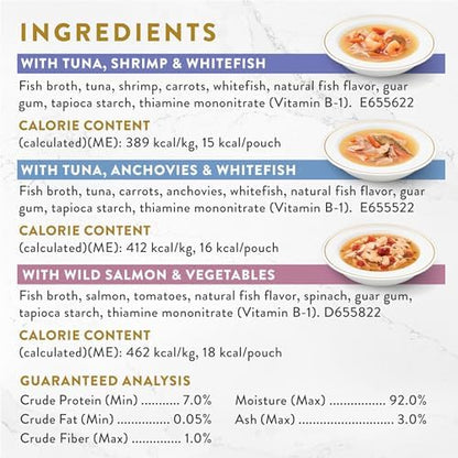 Purina Fancy Feast Broths, Classic Seafood Wet Cat Food Complement, 1.4 oz Pouch, 12-Pack
