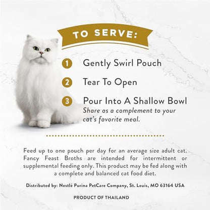 Purina Fancy Feast Broths, Classic Seafood Wet Cat Food Complement, 1.4 oz Pouch, 12-Pack