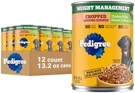 Pedigree Chopped Ground Dinner Weight Management Wet Dog Food, Chicken & Rice Dinner in Meaty Juices, 13.2 oz Cans, 12-Pack