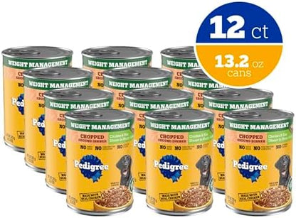 Pedigree Chopped Ground Dinner Weight Management Wet Dog Food, Chicken & Rice Dinner in Meaty Juices, 13.2 oz Cans, 12-Pack
