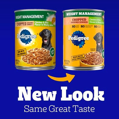 Pedigree Chopped Ground Dinner Weight Management Wet Dog Food, Chicken & Rice Dinner in Meaty Juices, 13.2 oz Cans, 12-Pack