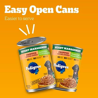 Pedigree Chopped Ground Dinner Weight Management Wet Dog Food, Chicken & Rice Dinner in Meaty Juices, 13.2 oz Cans, 12-Pack