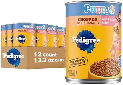 Pedigree Chopped Ground Dinner Adult Wet Dog Food, Chicken Flavor, 13.2 oz Cans, 12-Pack