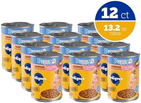 Pedigree Chopped Ground Dinner Adult Wet Dog Food, Chicken Flavor, 13.2 oz Cans, 12-Pack