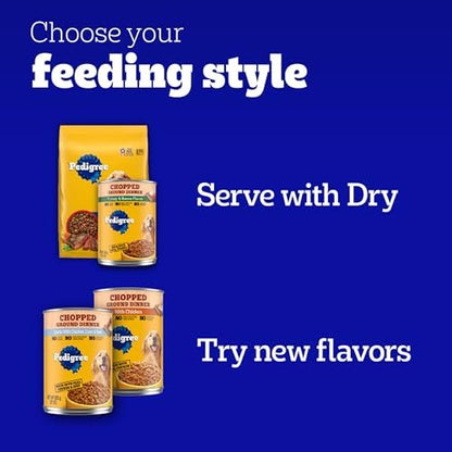 Pedigree Chopped Ground Dinner Adult Wet Dog Food, Chicken Flavor, 13.2 oz Cans, 12-Pack