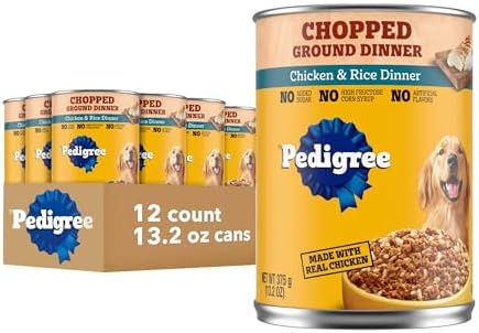 Pedigree Chopped Ground Dinner Adult Wet Dog Food, Chicken & Rice Flavor, 13.2 oz Cans, 12-Pack
