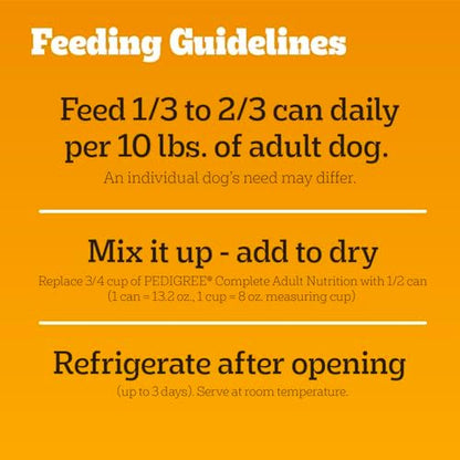 Pedigree Chopped Ground Dinner Adult Wet Dog Food, Chicken & Rice Flavor, 13.2 oz Cans, 12-Pack