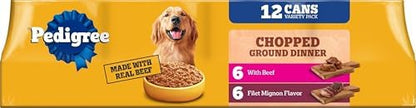 Pedigree Chopped Ground Dinner Wet Dog Food, Beef Pack, 13.2 oz, 12 Count