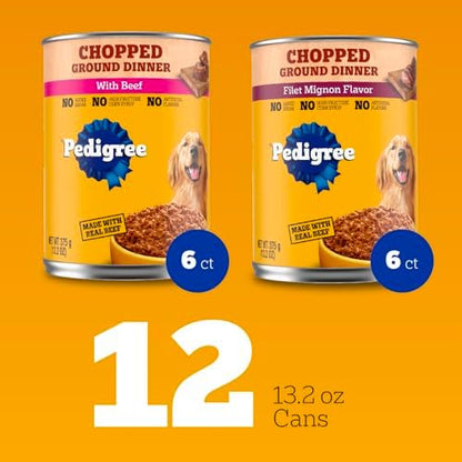 Pedigree Chopped Ground Dinner Wet Dog Food, Beef Pack, 13.2 oz, 12 Count