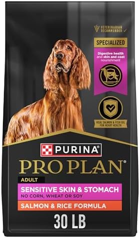 Purina Pro Plan Sensitive Skin and Stomach Adult Dry Dog Food, Salmon and Rice Formula, 30 lb Bag