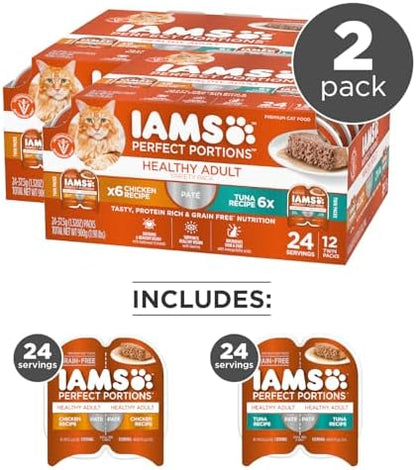IAMS Perfect Portions Wet Cat Food, Chicken Recipe, Twin Pack, 2.6 oz Trays, 18-Count