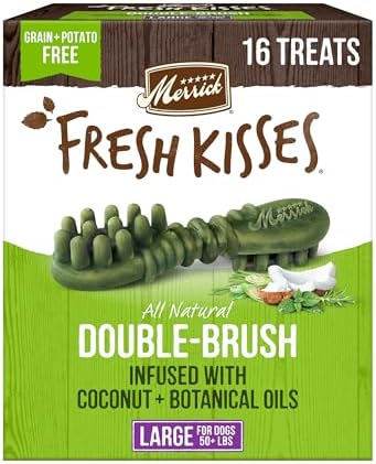 Merrick Fresh Kisses Natural Dental Chews Infused with Coconut and Botanical Oils, For Large Dogs Over 50 lbs, 16-Count Box
