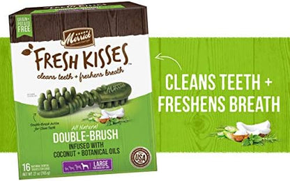 Merrick Fresh Kisses Natural Dental Chews Infused with Coconut and Botanical Oils, For Large Dogs Over 50 lbs, 16-Count Box