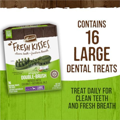 Merrick Fresh Kisses Natural Dental Chews Infused with Coconut and Botanical Oils, For Large Dogs Over 50 lbs, 16-Count Box