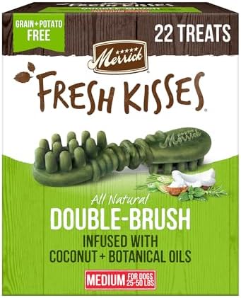 Merrick Fresh Kisses Natural Dental Chews Infused with Coconut and Botanical Oils, For Medium Dogs 25-50 lbs, 22-Count Box