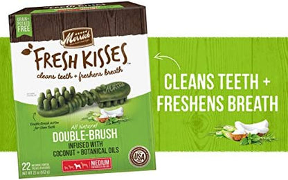 Merrick Fresh Kisses Natural Dental Chews Infused with Coconut and Botanical Oils, For Medium Dogs 25-50 lbs, 22-Count Box