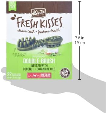 Merrick Fresh Kisses Natural Dental Chews Infused with Coconut and Botanical Oils, For Medium Dogs 25-50 lbs, 22-Count Box
