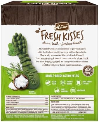 Merrick Fresh Kisses Natural Dental Chews Infused with Coconut and Botanical Oils, For Medium Dogs 25-50 lbs, 22-Count Box