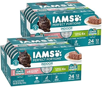 IAMS Perfect Portions Wet Cat Food Variety Pack, Twin Pack, 2.6 oz Trays, 24-Count