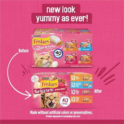Purina Friskies Surfin' Favorites Wet Cat Food Variety Pack, 5.5 oz Cans, 40-Pack