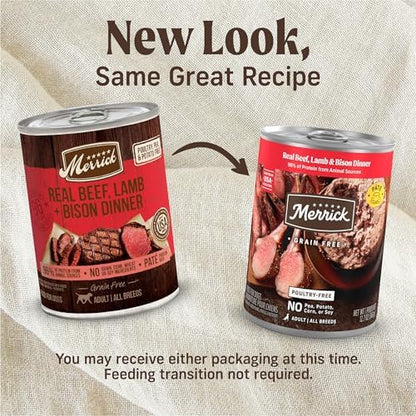 Merrick Grain-Free Wet Dog Food, Recipe, 12.7 oz Cans, 12-Pack
