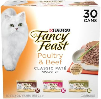 Purina Fancy Feast Classic Pate Wet Cat Food Variety Pack, 3 oz Cans, 30-Pack