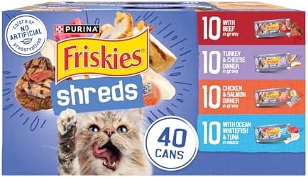 Purina Friskies Shreds in Gravy Wet Cat Food Variety Pack, 5.5 oz Cans, 40-Pack