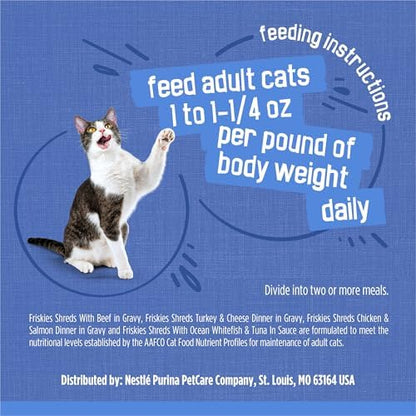 Purina Friskies Shreds in Gravy Wet Cat Food Variety Pack, 5.5 oz Cans, 40-Pack