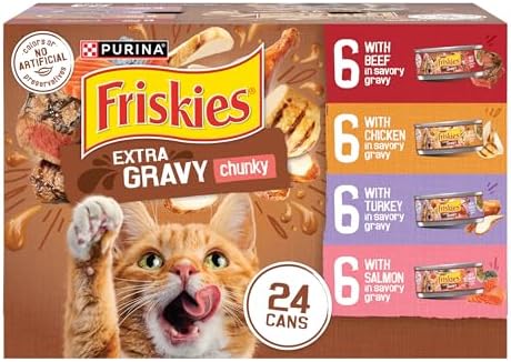 Purina Friskies Extra Gravy Chunky Wet Cat Food Variety Pack, 5.5 oz Cans, 24-Pack