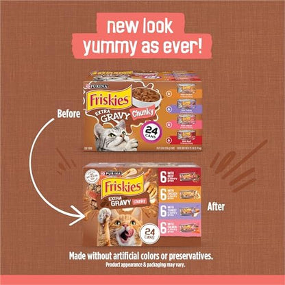 Purina Friskies Extra Gravy Chunky Wet Cat Food Variety Pack, 5.5 oz Cans, 24-Pack