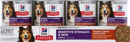 Hill's Science Diet Sensitive Stomach & Skin Wet Dog Food, Adult Formula, Turkey & Rice, 12.5