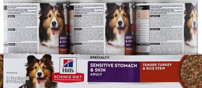 Hill's Science Diet Sensitive Stomach & Skin Wet Dog Food, Adult Formula, Turkey & Rice, 12.5