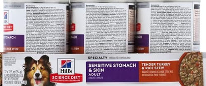 Hill's Science Diet Sensitive Stomach & Skin Wet Dog Food, Adult Formula, Turkey & Rice, 12.5