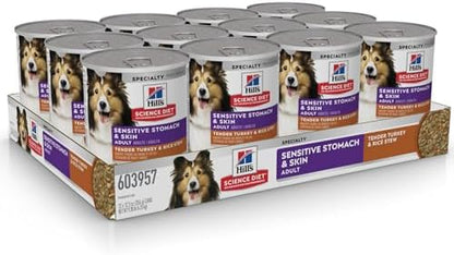 Hill's Science Diet Sensitive Stomach & Skin Wet Dog Food, Adult Formula, Turkey & Rice, 12.5
