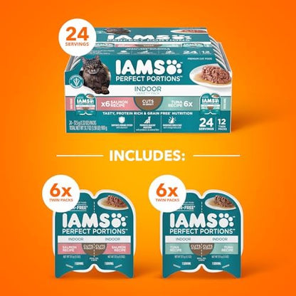 IAMS Perfect Portions Wet Cat Food, Salmon in Gravy, Twin Pack, 2.6 oz Trays, 12-Count