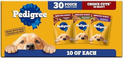 Pedigree Choice Cuts Wet Dog Food Pouch, Protein Variety, 3.5 oz, 30 Count