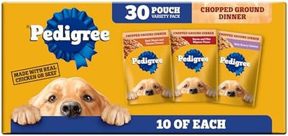 Pedigree Chopped Dinner Wet Dog Food Pouch, Variety Pack, 3.5 oz, 30 Count