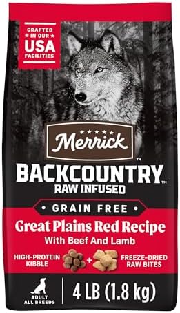 Merrick Backcountry Grain-Free Dry Dog Food with Freeze-Dried Raw Pieces, Recipe, 4 lb Bag