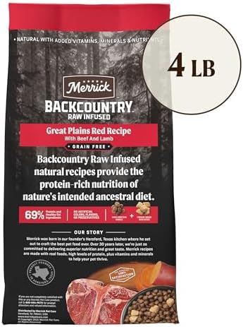 Merrick Backcountry Grain-Free Dry Dog Food with Freeze-Dried Raw Pieces, Recipe, 4 lb Bag