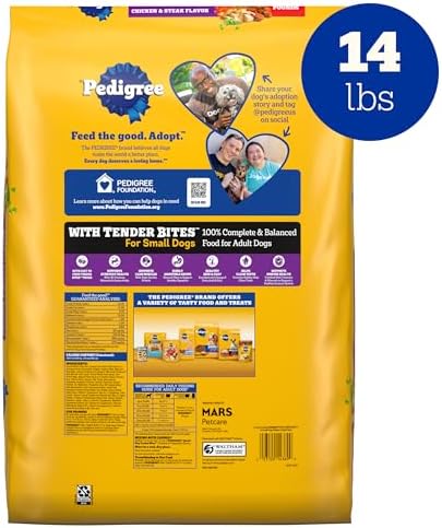 Pedigree Tender Bites Complete Nutrition Adult Dry Dog Food, Chicken Flavor, 14 lb Bag