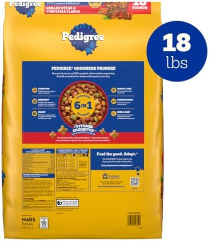 Pedigree Complete Nutrition Dry Dog Food, Steak & Vegetable, 18 lb